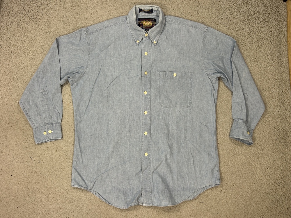 Vintage Chaps Ralph Lauren Shirt Men Large Blue Chambray Long Sleeve Made In USA
